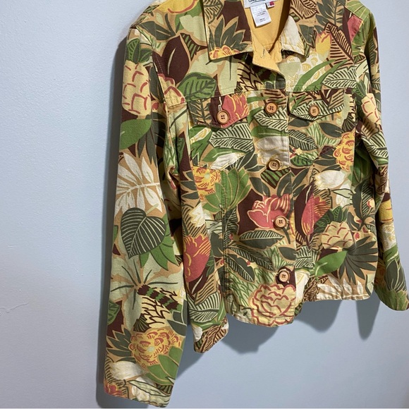 Coldwater Creek Tropical Button Down Jean Jacket Size L - Picture 6 of 13